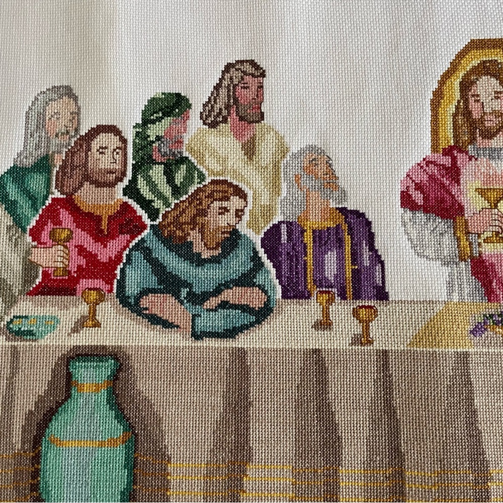 The Last Supper Colorful Vintage Cross Stitch Picture Unframed - Picture 5 of 12